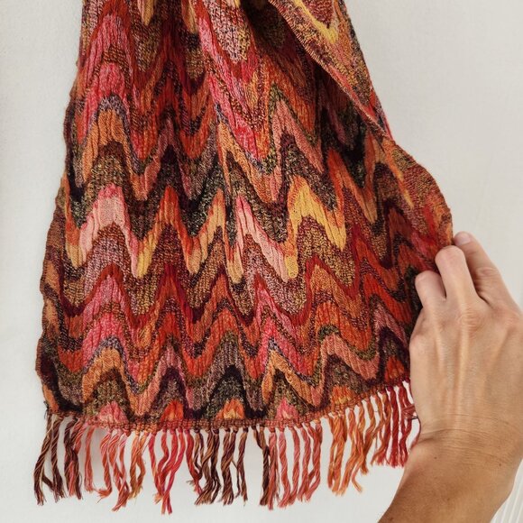 Orange Chevron Large Scarf Fall Winter Fringe Trim Women's - Picture 4 of 6